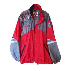 Vintage 90s Diadora Track Soccer Jacket Warmup Windbreaker Size Large Red & Gray
